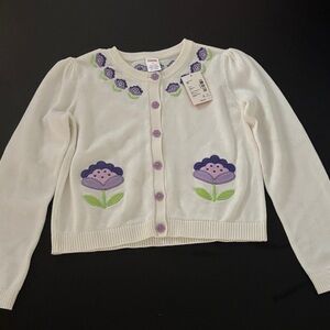 Gymboree Cream Cardigan with Purple and Green Floral Design